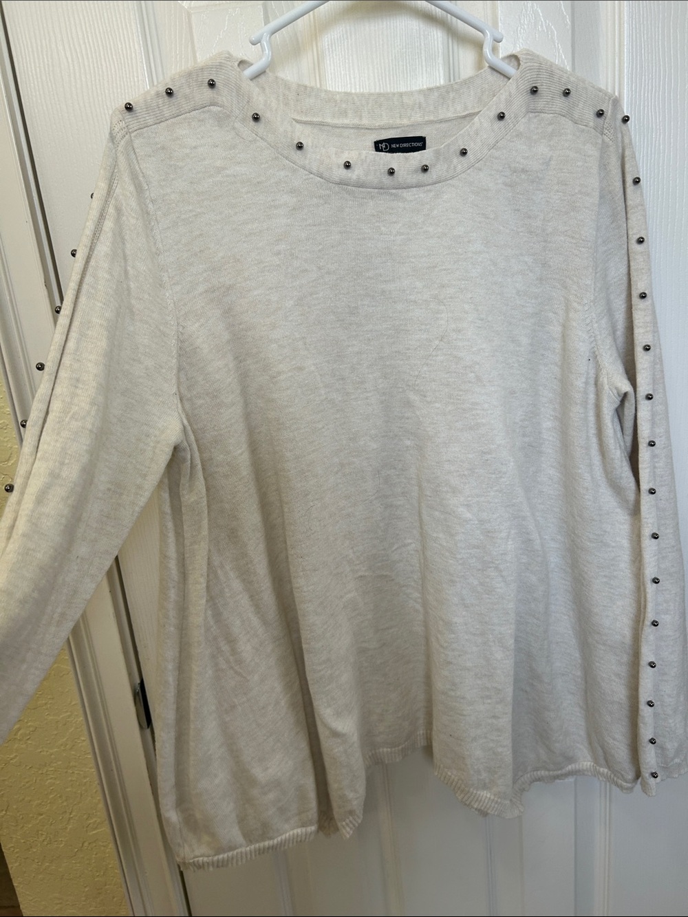new directions Cream Knit Stud-Trim Sweatshirt